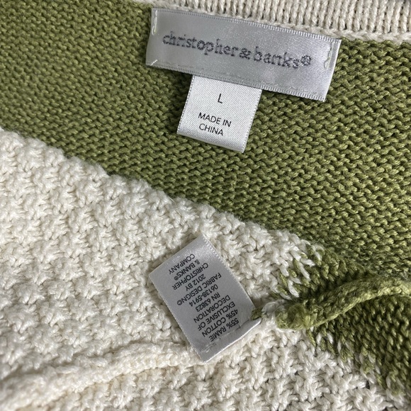 G-#33 Christopher and Banks sweater knit, green cream, off-white zip size large - Picture 5 of 5